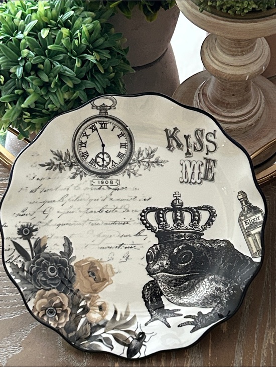 Other - NEW! Vintage Inspired Floral Roses Toile Frog Prince Ceramic Serving Plate